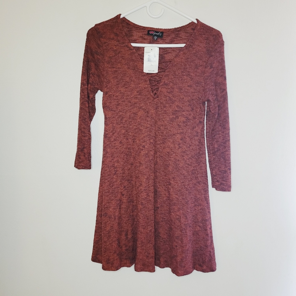 Poof Dress Womens Medium 3/4 Sleeve Rust Red Skater Fall Pumpkin Picking